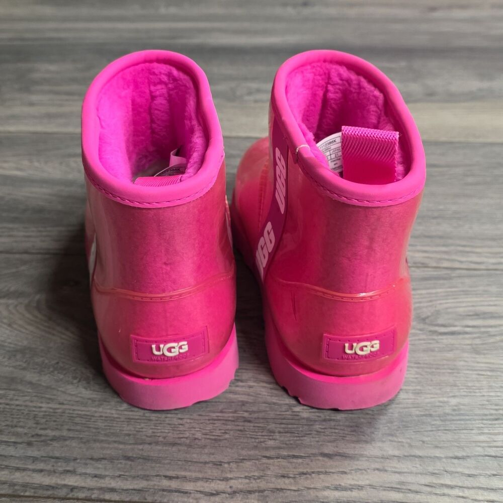 UGG Classic Clear Mini II Kids Boots Rock Rose Pink Waterproof 1112386K Size 2 - Picture 2 of 6
